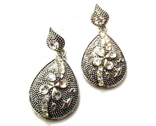 Silver Oxidized Earrings Jhumka Ethnic Imitation Jewelry - Dangle Drop Long EA5